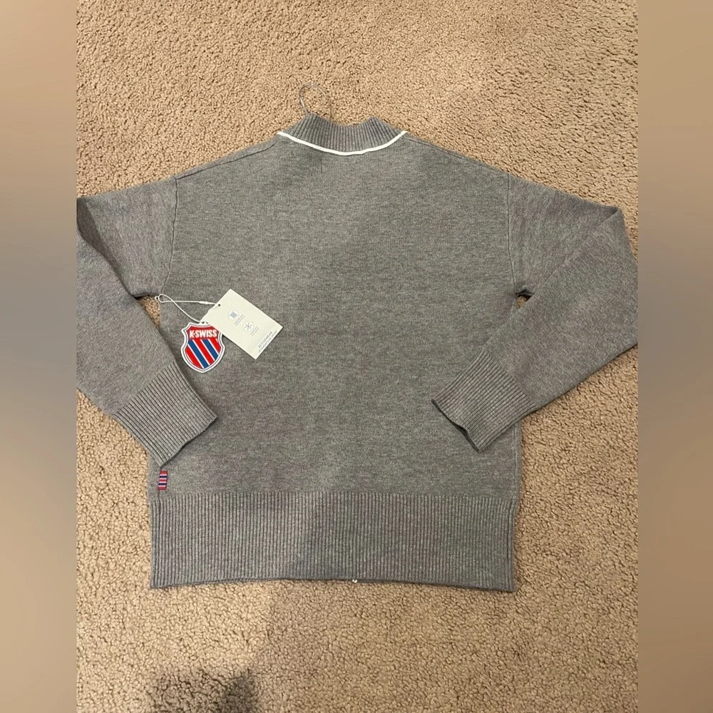 K-SWISS Gray Sweater Knit Cardigan with Piping Detail